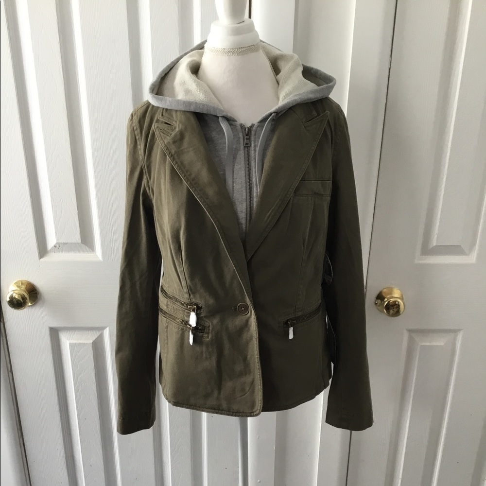 Army green blazer with hood